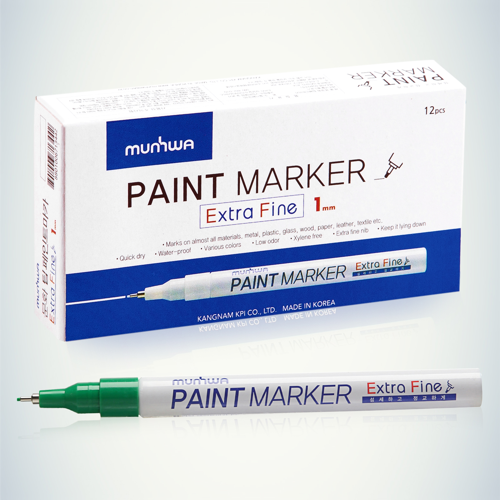 Маркер-краска MunHwa "Extra Fine Paint Marker" зелёная, 1мм, нитро-основа EFPM-04 (уп.12шт) 260035