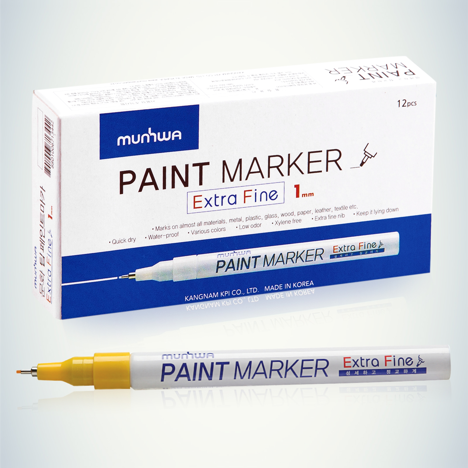 Маркер-краска MunHwa "Extra Fine Paint Marker" жёлтая, 1мм, нитро-основа EFPM-08 (уп.12шт) 260034