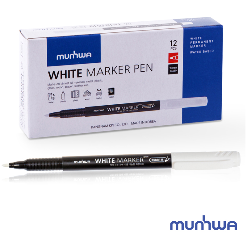 Маркер перманентный MunHwa белый, пулевидный 1,0мм WPM-05 (уп.12шт) 274723
