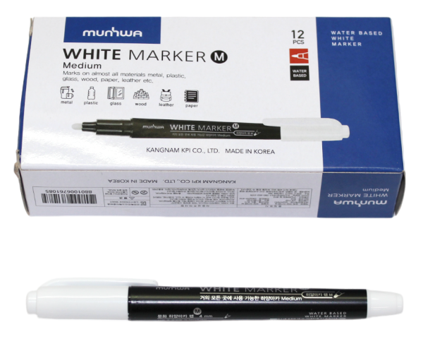 Маркер перманентный MunHwa белый, пулевидный, 2-4мм, WPMM-05 (12шт) 309733